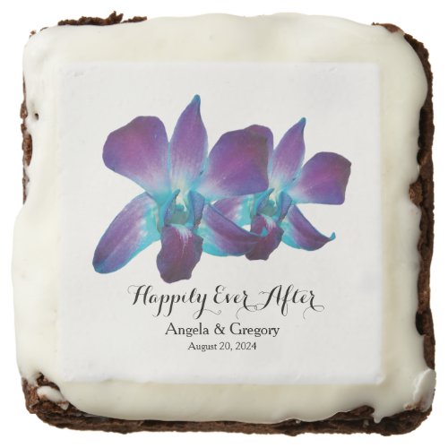 Blue Dendrobium Orchid Happily Ever After Wedding Brownie