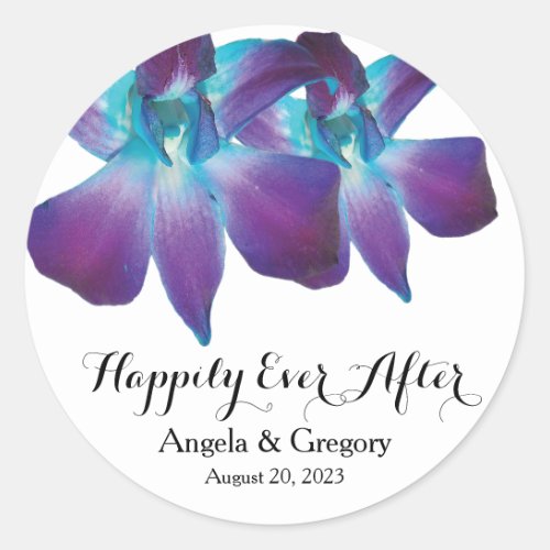 Blue Dendrobium Orchid Happily Ever After Wedding Classic Round Sticker