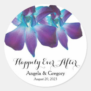 Blue Dendrobium Orchid Happily Ever After Wedding Classic Round Sticker