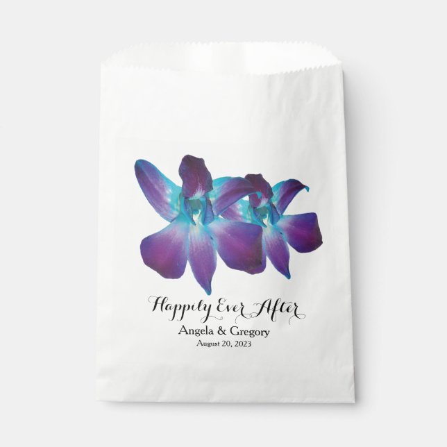 Blue Dendrobium Orchid Happily Ever After Wedding Favor Bag (Front)