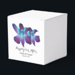 Blue Dendrobium Orchid Happily Ever After Wedding Favor Boxes<br><div class="desc">Purple and turquoise blue Dendrobium orchid personalized wedding favor boxes. Simple wedding favor box design that features a beautiful orchid variety called a blue dendrobium. It is teal / turquoise in color paired with violet and royal purple. A great flower choice for peacock bridal shower color theme. You can personalize...</div>