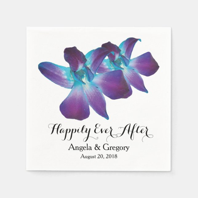 Blue Dendrobium Orchid Happily Ever After Wedding Paper Napkins (Front)