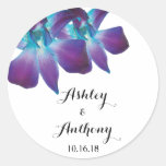 Blue Dendrobium Orchid Personalized Wedding Classic Round Sticker