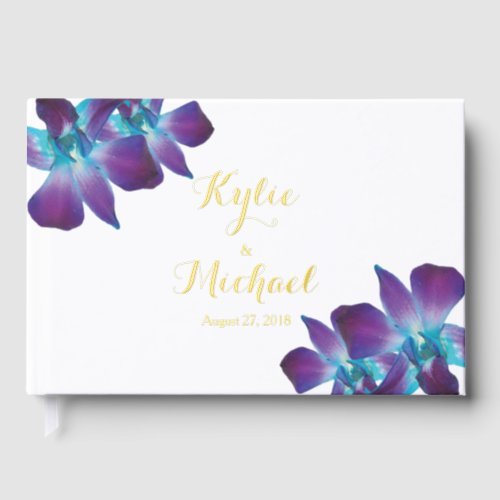 Blue Dendrobium Orchid Real Foil Wedding Foil Guest Book