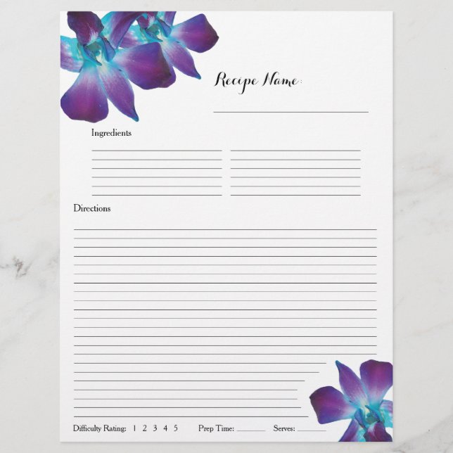 Blue Dendrobium Orchid Recipe Binder Inserts Flyer (Front)