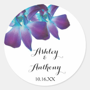 Blue Dendrobium Orchid Wedding  Classic Round Sticker