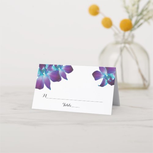 Blue Dendrobium Orchid Wedding Folded Place Cards