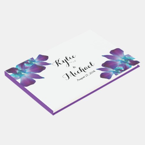 Blue Dendrobium Orchid Wedding Guest Book