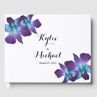 Blue Dendrobium Orchid Wedding Guest Book