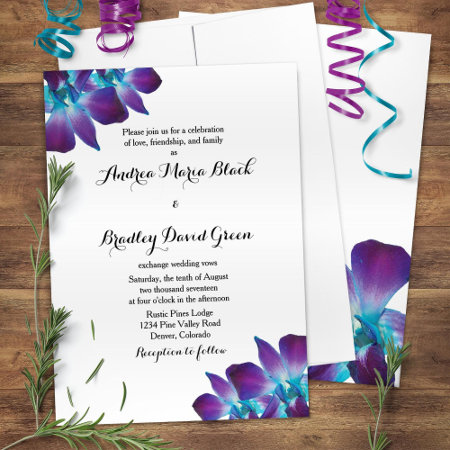 Blue Dendrobium Orchid Wedding Invitation