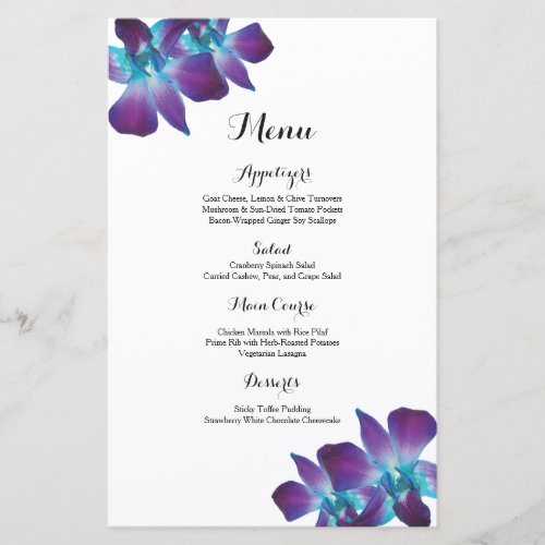 Blue Dendrobium Orchid Wedding Menu