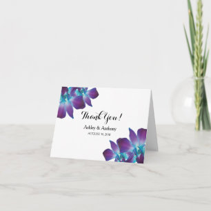 Blue Dendrobium Orchid Wedding Photo Thank You Card