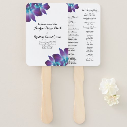 Blue Dendrobium Orchid Wedding Program Fan