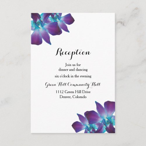 Blue Dendrobium Orchid Wedding Reception Card