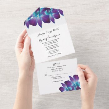 Blue Dendrobium Orchid Wedding RSVP All In One Invitation