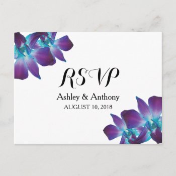 Blue Dendrobium Orchid Wedding RSVP Postcard