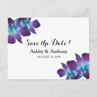 Blue Dendrobium Orchid Wedding Save the Date Announcement Postcard