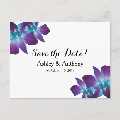 Blue Dendrobium Orchid Wedding Save the Date Announcement Postcard