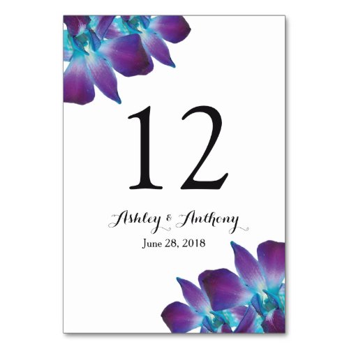 Blue Dendrobium Orchid Wedding Table Number