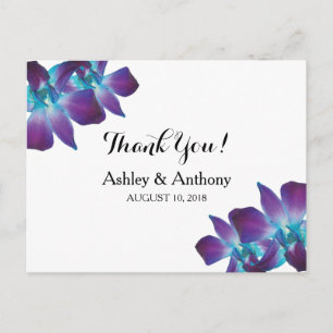 Blue Dendrobium Orchid Wedding Thank You Postcard