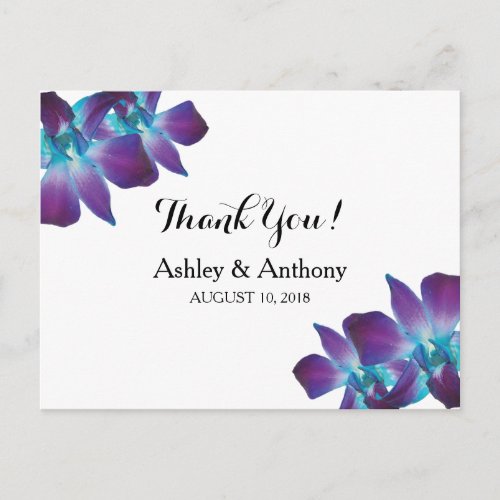 Blue Dendrobium Orchid Wedding Thank You Postcard