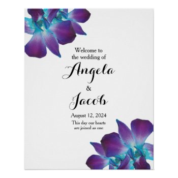 Blue Dendrobium Orchid Wedding Welcome Poster by wasootch at Zazzle