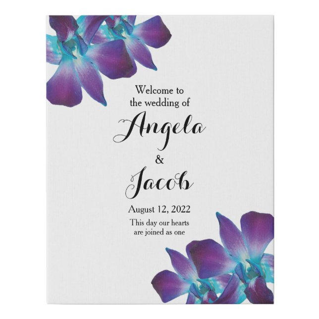 Blue Dendrobium Orchid Wedding Welcome Sign (Front)