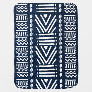 Blue Denim African Bogolan Design Baby Blanket