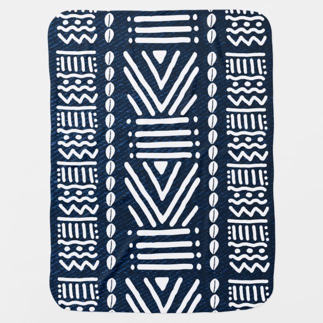 Blue Denim African Bogolan Design Baby Blanket (Front)