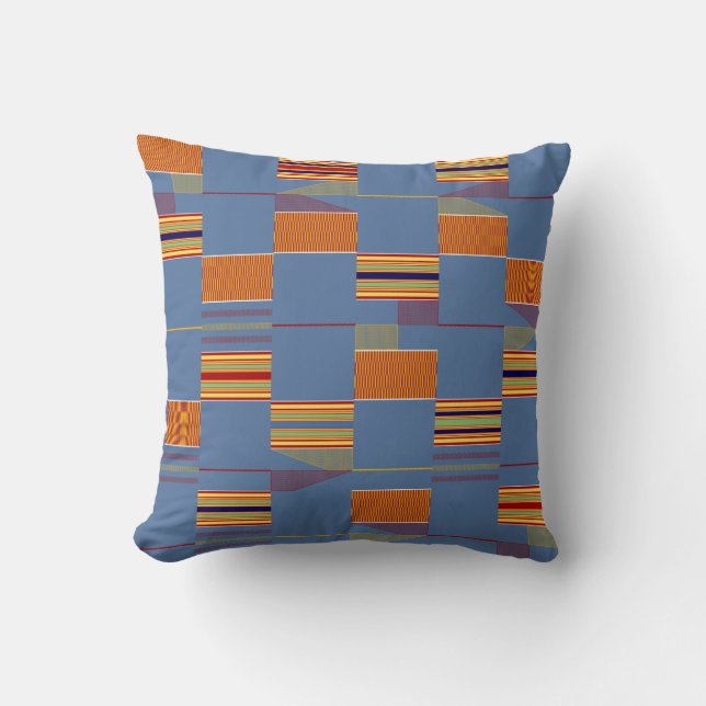 Blue Denim African Kente Masculine Throw Pillow (Front)