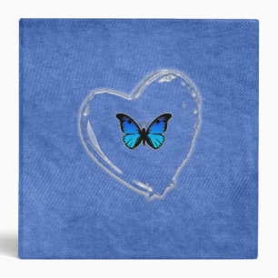 blue denim and clear heart 3 ring binder