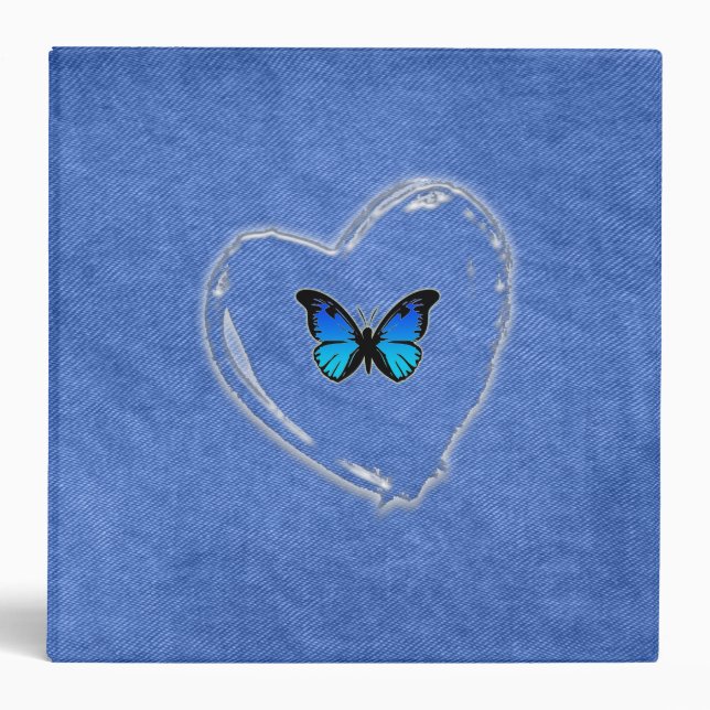 blue denim and clear heart 3 ring binder (Front)