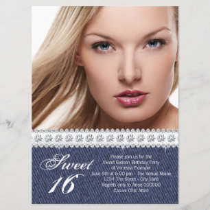 Blue Denim and Diamond Sweet Sixteen Party Invitation