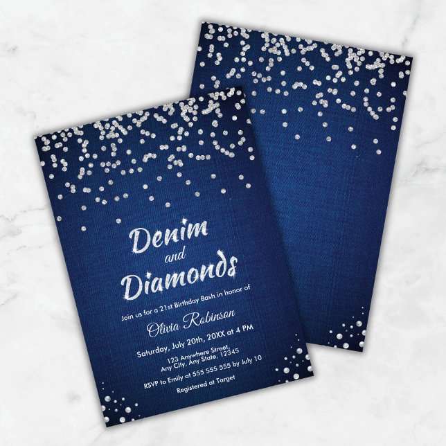 Blue Denim and Diamonds 21st Birthday  Invitation (Blue Denim and Diamonds 21st Birthday Invitation )