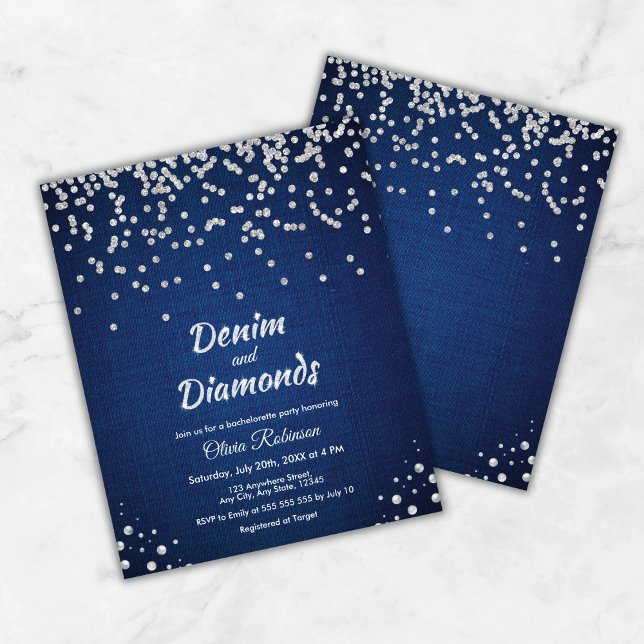 Blue Denim and Diamonds Bachelorette Party Invite  (Budget Blue Denim and Diamonds Bachelorette Party Invite     )