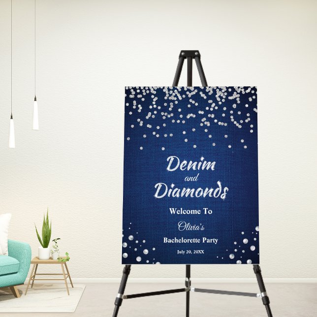 Blue Denim and Diamonds Bachelorette Party Welcome Foam Board (Blue Denim and Diamonds Bachelorette Party Welcome Sign )