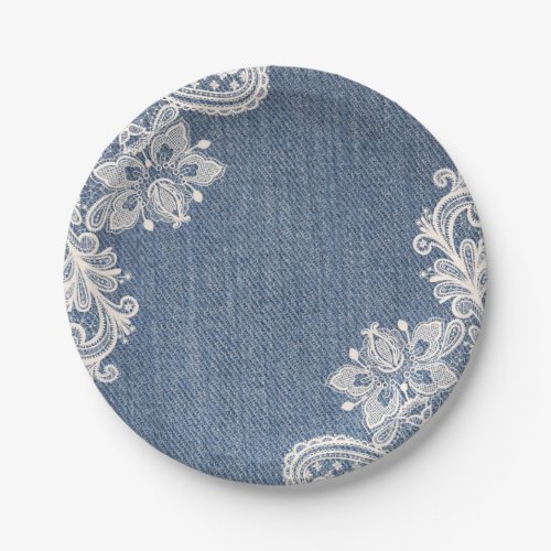 Blue Denim and Lace Country Chic Paper Plate
