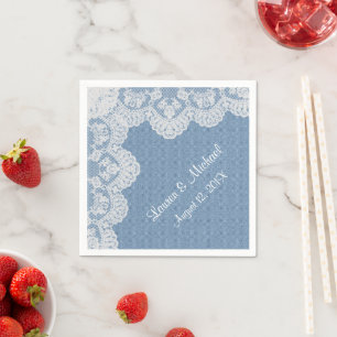 Blue Denim and Lace Wedding Paper Napkins