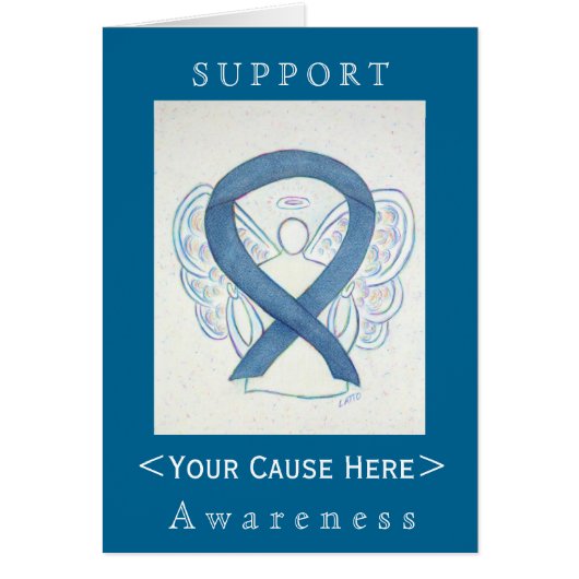 Blue Denim Awareness Ribbon Angel Customized Card (Front)