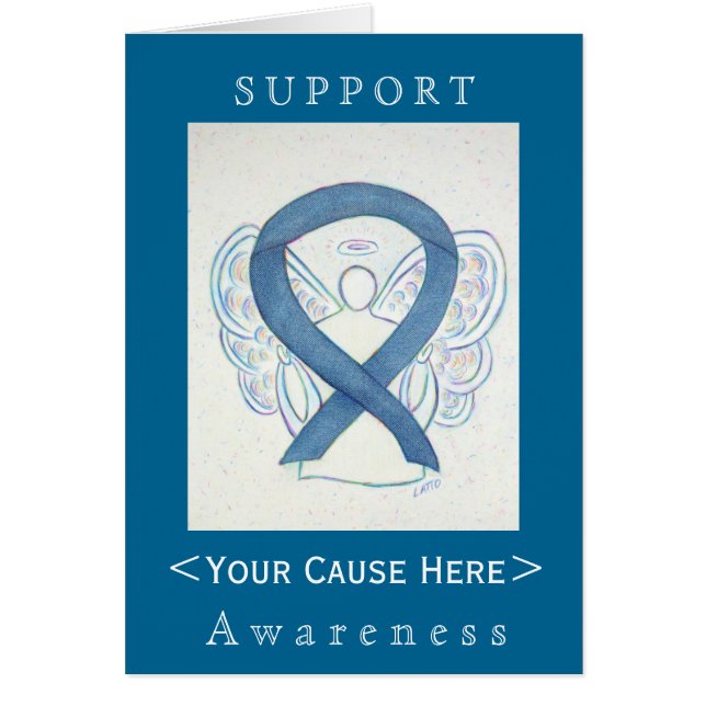 Blue Denim Awareness Ribbon Angel Customized Card (Front)