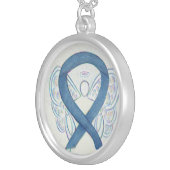 Blue denim Awareness Ribbon Angel Jewelry Necklace (Front Right)