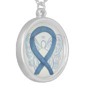 Blue denim Awareness Ribbon Angel Jewelry Necklace (Front Left)