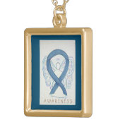 Blue Denim Awareness Ribbon Art Jewelry Necklace (Front Right)