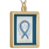 Blue Denim Awareness Ribbon Art Jewelry Necklace (Front Left)