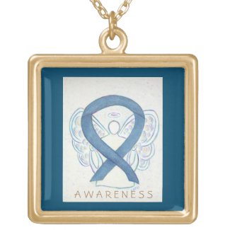 Blue Denim Awareness Ribbon Art Jewelry Necklace