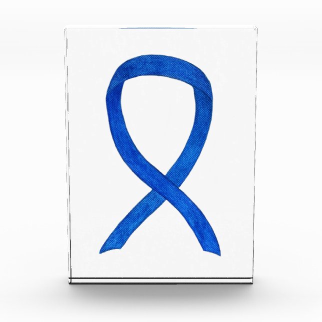 Blue Denim Awareness Ribbon Art Paperweight Award  (Front)
