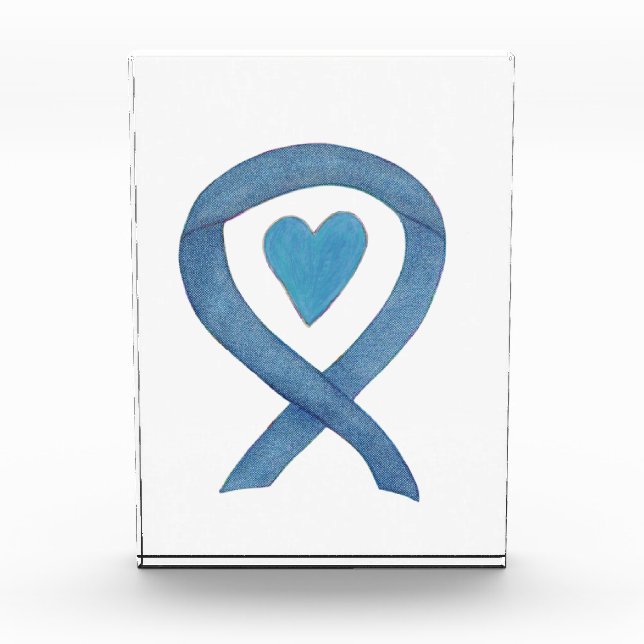 Blue Denim Awareness Ribbon Art Paperweight Awards (Front)