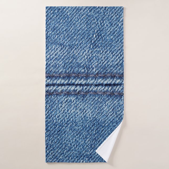 Blue denim background close-up (macro) bath towel (Bath Towel)
