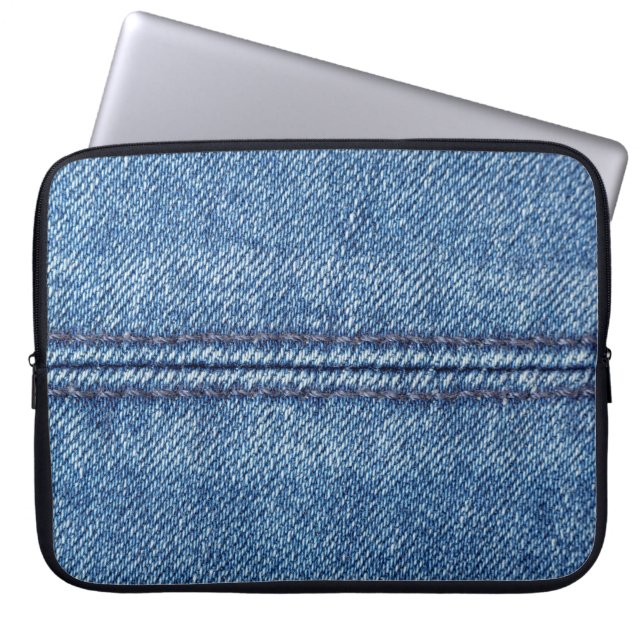 Blue denim background close-up (macro) laptop sleeve (Front)