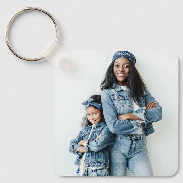 Blue Denim Best Aunt Ever Photo Keychain (Front)